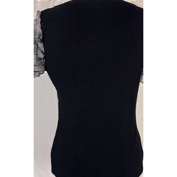 WHBM White House Black Market Small Black Flutter Short Sleeve Top - Picture 10 of 11